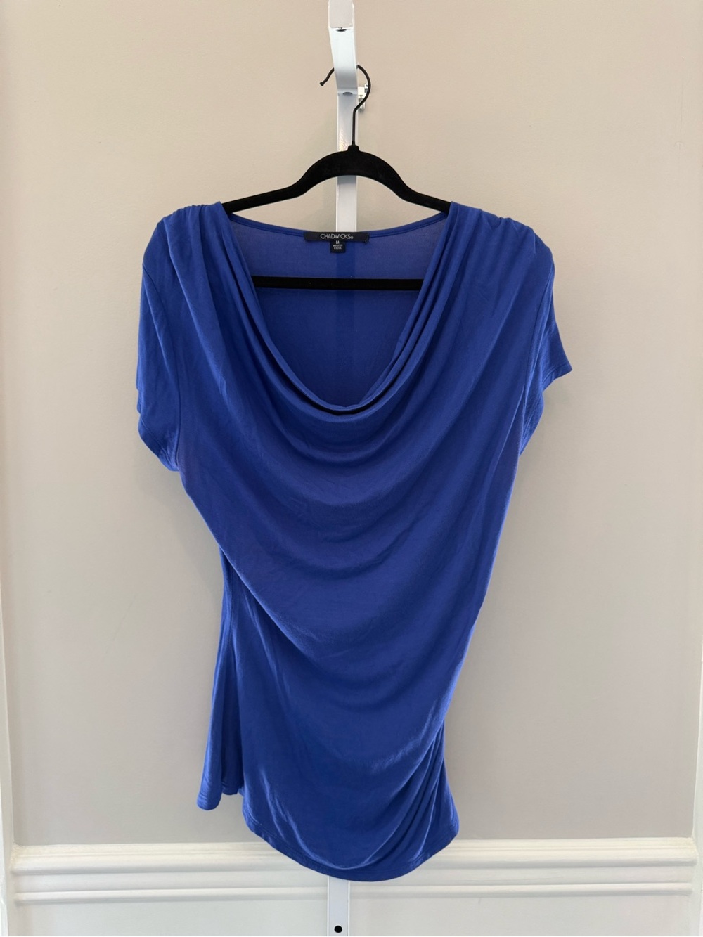 Chadwicks Royal Blue Draped Cowl Neck Ruched Blouse Top
